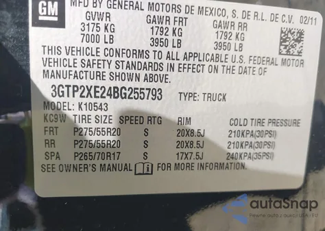 2011 GMC Sierra 1500 Denali из США, поврежденный, VIN 3GTP2XE24BG255793